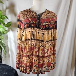 NWOT Artistic Bohemian Print Women's Flowy Blouse - Size S